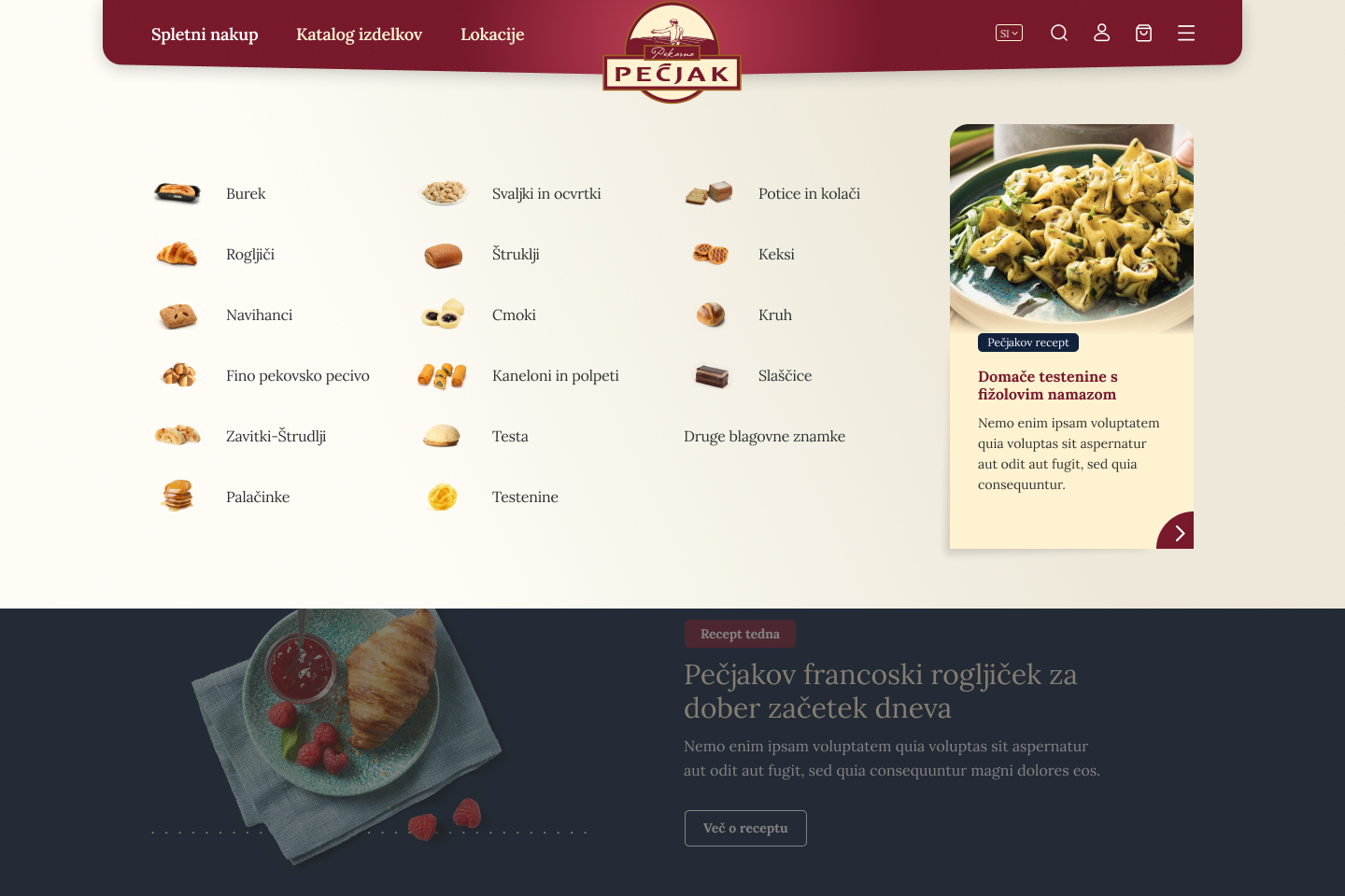 Pečjak desktop mega menu